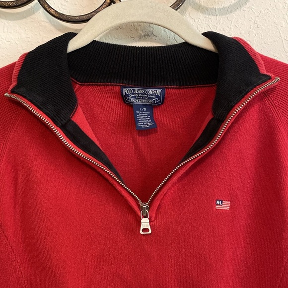 SOLD❣️❣️Vintage 90s POLO Ralph Lauren Red 3/4 Zip Pullover✨ - Picture 3 of 6